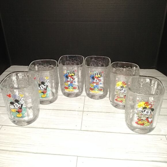 Walt Disney World Celebration Glasses McDonalds 2000 Mickey Mouse Set of 6 Cups - Picture 1 of 10